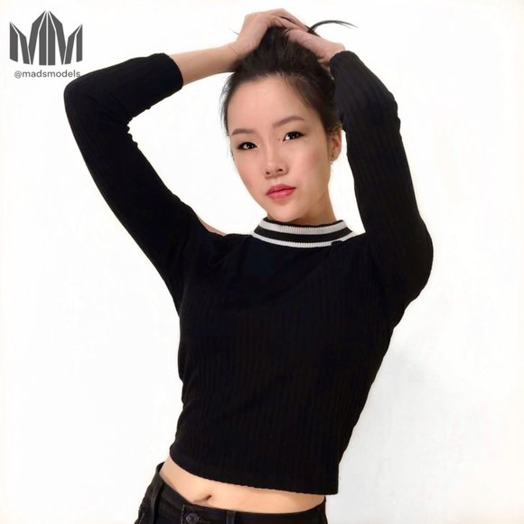 Revolve LNA l Black White Stripe Ribbed Long Sleeve Top with Shoulder Cutouts - Picture 1 of 6
